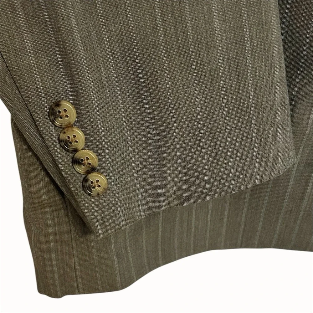 Hickey Freeman Suit Jacket 44R 44 Regular Green Gray‎ Pinstripe 100% Wool Blazer